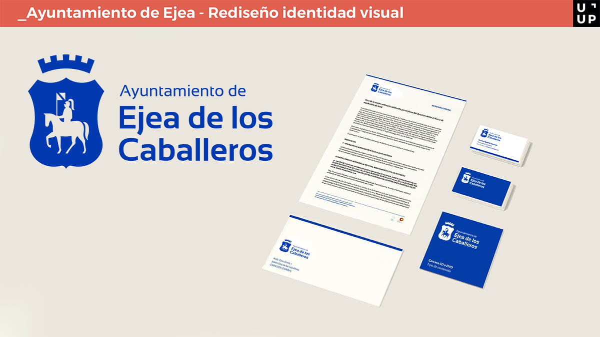Ejemplos de papelería con la nueva identidad visual del Ayuntamiento de Ejea