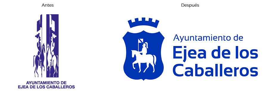 Antes y después del rediseño del logo del Ayuntamiento de Ejea